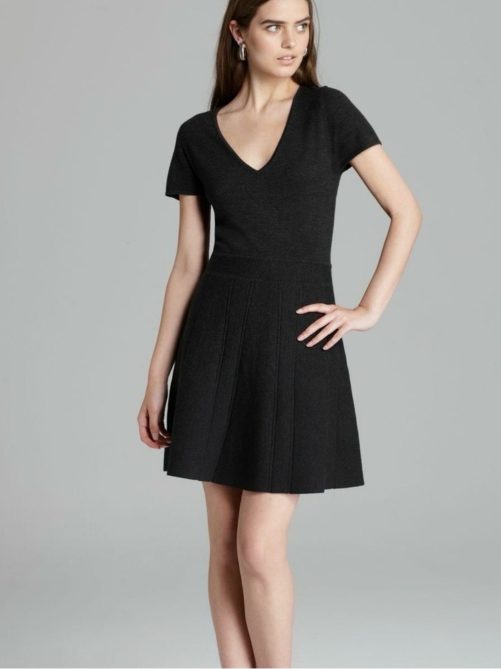 Theory Anderz Evian Women's Size M Black Wool Fit & Flare Sweater Dress